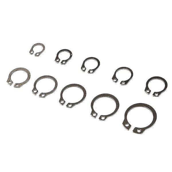 100 st Circlipsats Yttre/Inre Hållande E-typ Cir Clip Lås Snap Ring Set Hål Axelkrage Brickor Rostfritt Stål