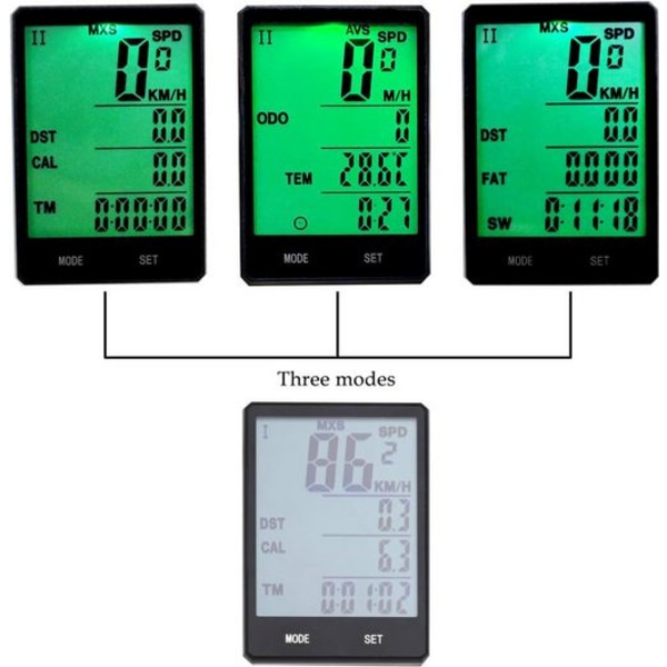 Trådlös Cykelhastighetsmätare med 19 Funktioner, Vattentät, 2,8-Tums Bakgrundsbelyst LCD-Skärm