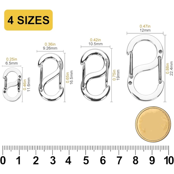 8-pakke Dobbel Åpning Hummerlåser, Rustfritt Stål Halskjedelås og Lukkinger, Armbåndsforbindelser, Kjedeforkortelse (4 Størrelser)