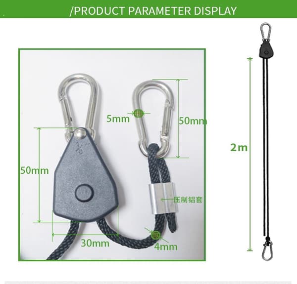 Rebspænder krog sæt - løfteanordning - 2 meter lang - 68 kg - sort - 4 stykker/2 par