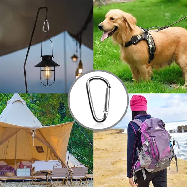 20-pack D-typ aluminiumkarbinhakar, 7.2×3.8×0.5cm, för utomhuscamping, silver.