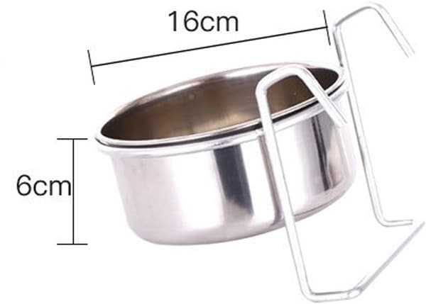 Rustfri stålskål med krog - 16*6 cm - 1000 ml - Foder - Vandskål - Fuglefoderskål