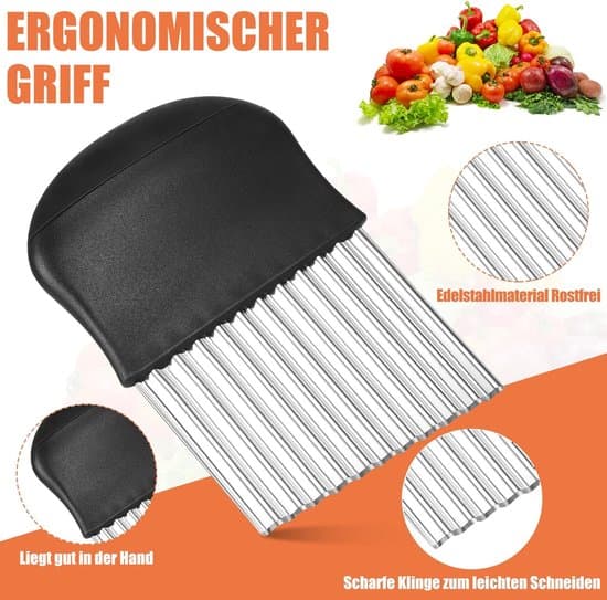 Golfkutter - Bølgeformet blad - Potet- og agurkutter i rustfritt stål - 14x9 cm - Én del