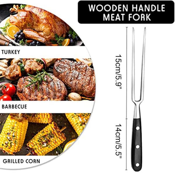 Kødgaffel - Højkvalitets kødgaffel i rustfrit stål til grill og køkken (15 cm)