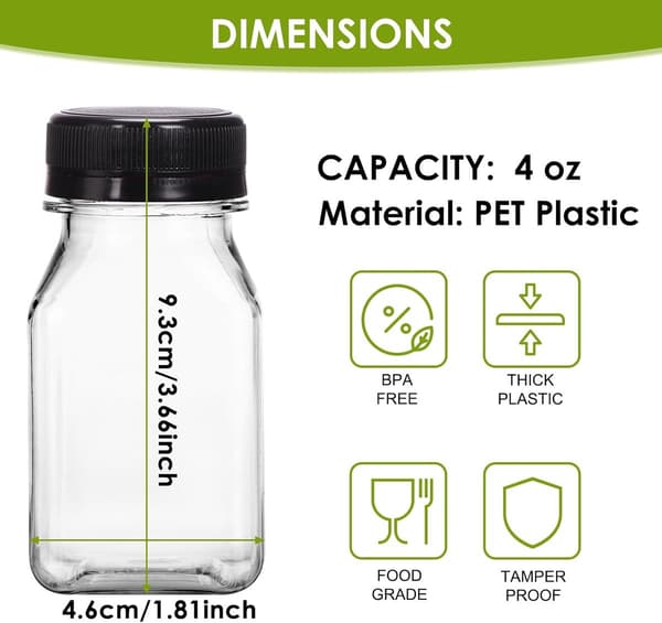 6-pack med 120 ml plastjuiceflaskor, små klara dricksflaskor, plastjuiceflaskor med lock, mini juiceflaskor, plastmjölkflaskor, klara
