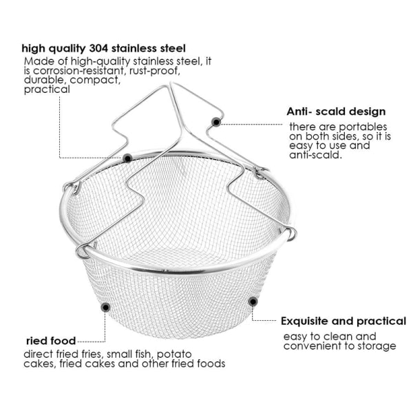 Friteringskorg i rostfritt stål Rund korg sil för pommes frites 22 cm