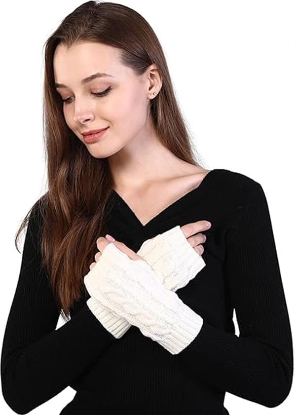 Fingerløse handsker til kvinder - hvide armbånd