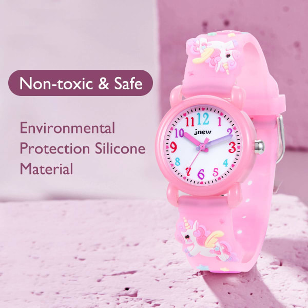 Analog watch för barn, 30 M vattentät - 3D söt tecknad watch för tjejer med nylon Pink