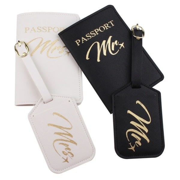 Pc Mr Mrs Passsport Cover med Bagagemærker Holder til Etui Organizer ID Kort Rejsebeskyttelse Organizer