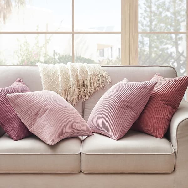 Kuddfodral i sammet, 45×45cm, 4-delat set, nordisk ribbad, för soffa/vardagsrum, rosa.