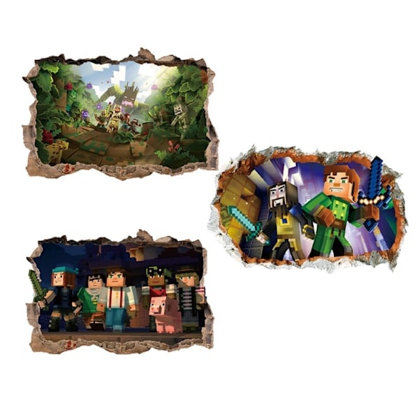 3 st Minecraft Väggdekaler 3D Smash Väggdekal Avtagbar Vägg Minecraft Dekal A