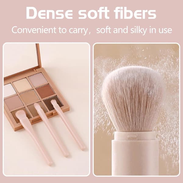 Makeup Sæt - 4 Dele - Khaki Børste - Bærbar