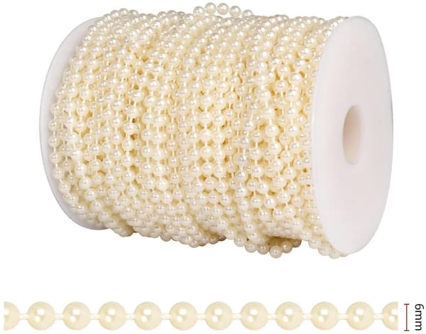 5 mm kunstig perletråd, 5 meter, DIY bryllupsfestdekorasjon, beige.