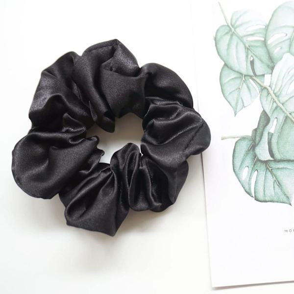 Sæt med 6 bløde elastiske satin hårbånd - til piger - sort - 11 cm / 4,3 tommer