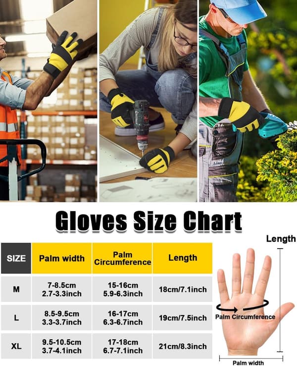 ING Trädgårdshandskar med extra vaddering för skydd (Storlek: L, Längd 19 cm, Handflatans omkrets 20-21 cm, Handflatans bredd: 8-5-9-5 cm)