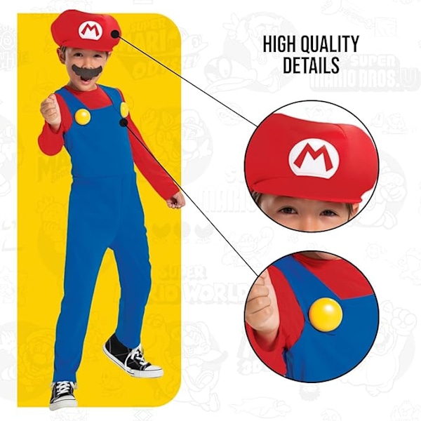 FORKLÆDNING Super Mario Kostume Til Børn, Halloween Kostumer Til Børn Størrelse M