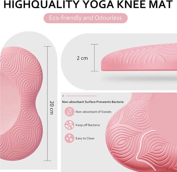 Yogaknäskydd (2-pack, rosa), 20×20×2cm, stödjer knän, armbågar och handleder.