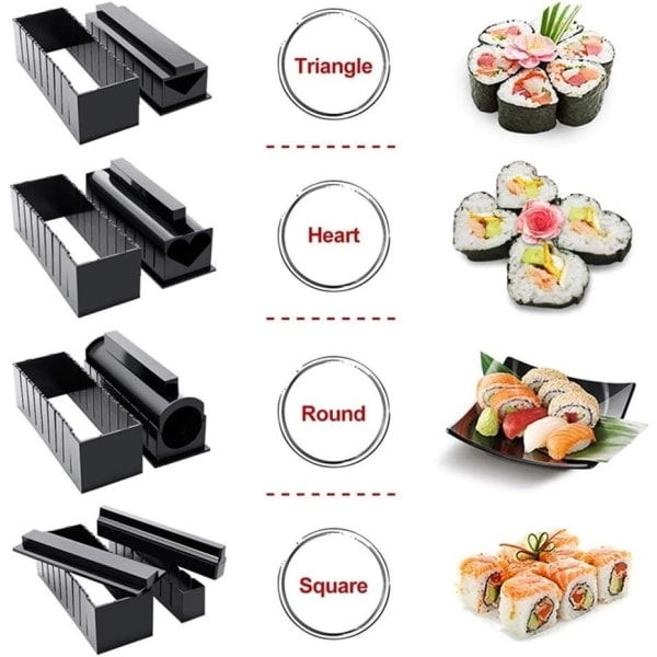 Sushi Maker Kit 10 Dele Komplett Sushi Lavningssæt DIY Sushi Sæt til Begyndere Enkel Sushi Maker