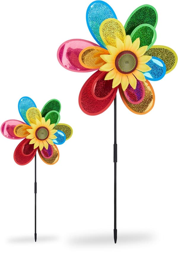 2x blomsterväderkvarn, barnväderkvarn, trädgårdsdekoration, färgglatt vindspel
