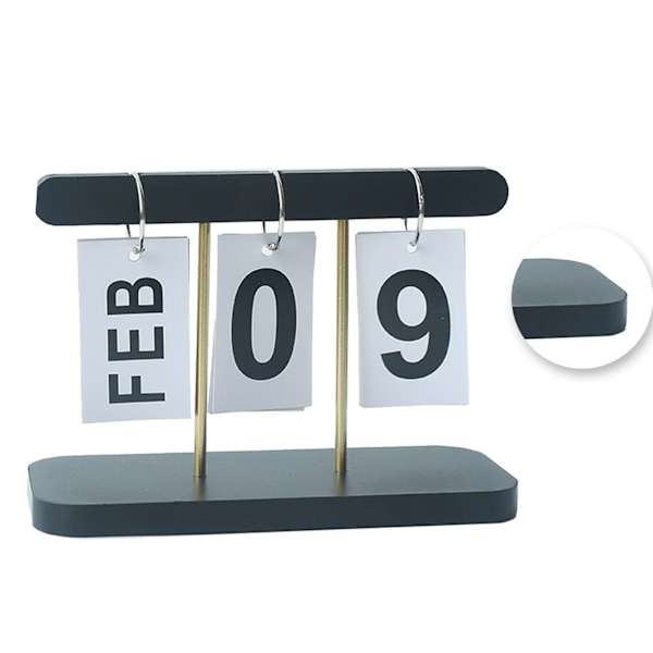 Evighetskalender i trä för skrivbord - Snygg daglig bläddringskalender för hem, bibliotek, kontor - Svart