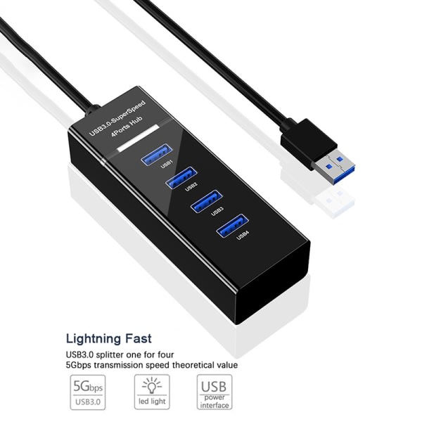 USB 3.0 Hub-adapterkabel med flere porter for datamaskin - Hvit