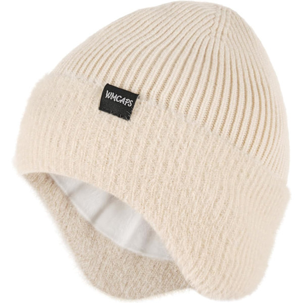 Vinterfleece Line Beanie med Øreklaff for Menn og Kvinner, Utendørs Varmt Termisk Strikket Hette Apricot