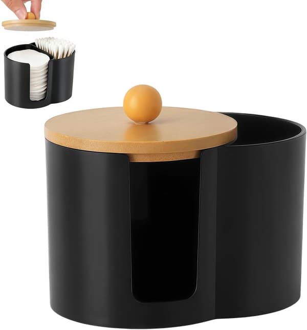 Bomullspinnehållare – Förvaringslåda – Bomullsrondellhållare – 10 × 7 × 6 cm – Bambu – Vit