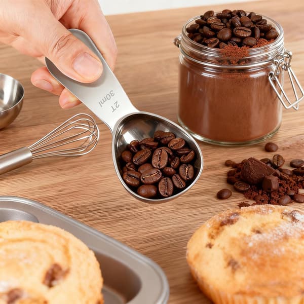 30 ml kaffemåleske i rustfrit stål sæt (to stykker), til måling af kaffe, te og proteinpulver, sølv