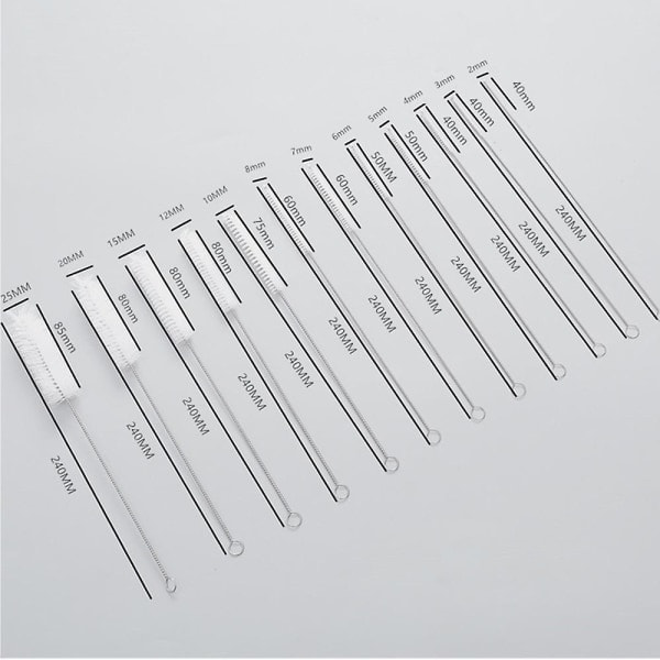 12-set 24 cm långa borstar, rengöringsborstar, mjölkslangborste, flaskrengöringsborstar, nylon