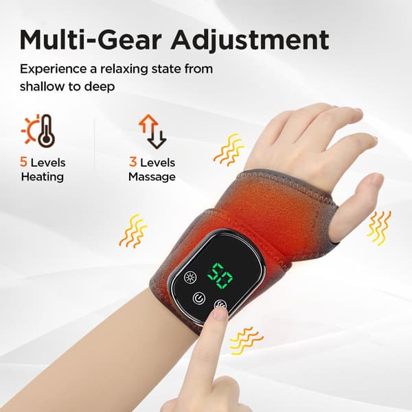 Hand Triple Method Massager, handledsmassager, med 3 vibrationsinställningar och 5 värmeinställningar, för handledsavslappning (Han d*1)