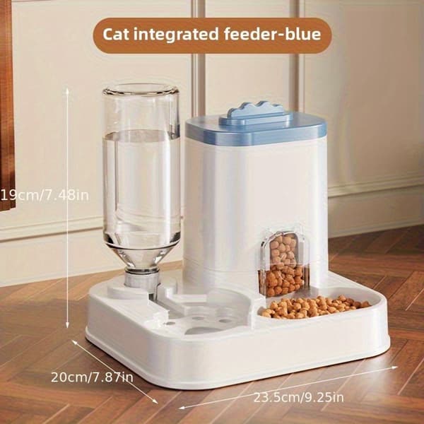 Automatisk katte- og hundefoder- og vanddispenser – 2-i-1 foderautomat med vandflaske – Kapacitet 1-10 liter – Farve: Grå