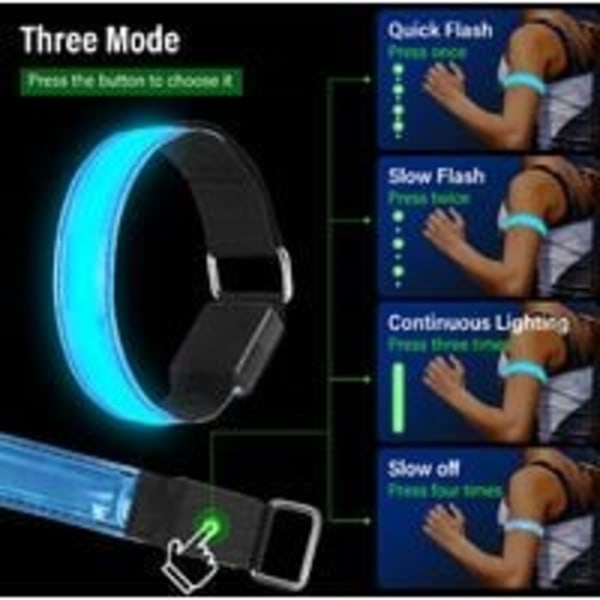 4-pack USB Laddningsbara LED-Ljus Armband, LED Löpning Reflex Armband, Justerbar Blinkande Remsa Säkerhets LED-Ljus Armband för Arm/Handled