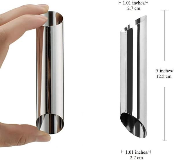 10-delt sett med bakeformer i rustfritt stål for canoli-ruller, 12,5×2,7×2,7 cm, dessertform, sølv.