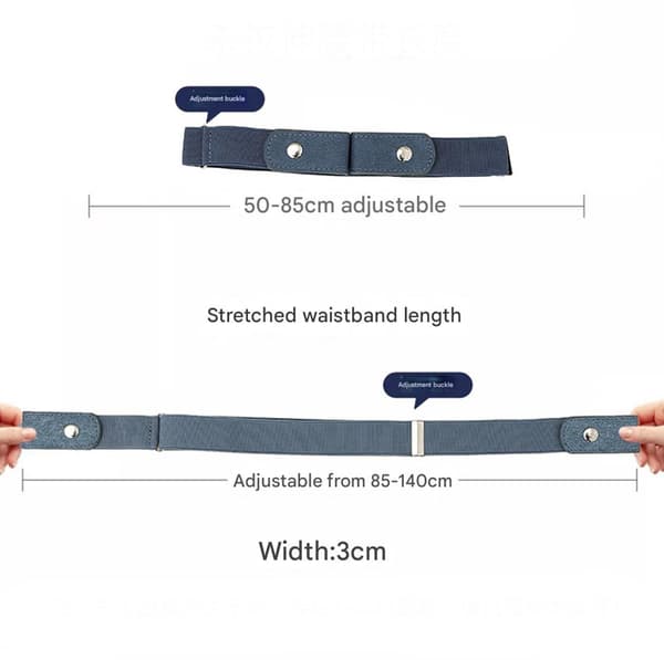 Todelt sæt med usynlig spændeløs elastisk linning, 3×140cm, unisex, velegnet til bukser og nederdele, grå.