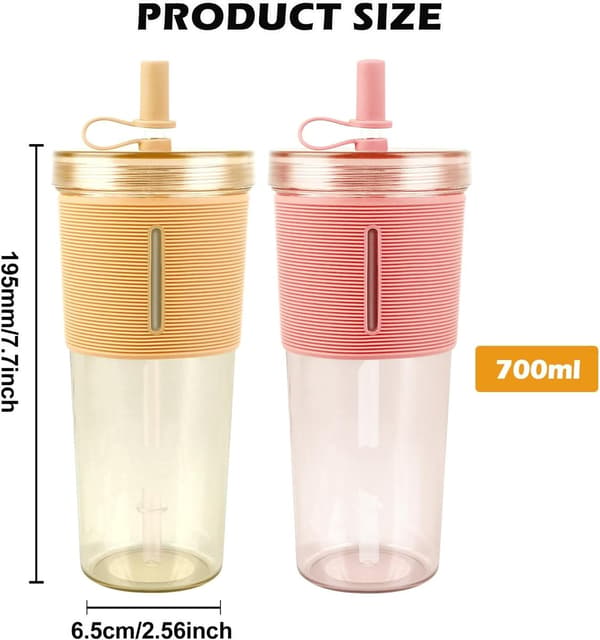 ING Dricksglas med Lock och Sugrör, Dubbelväggiga, Isolerade Plastglas, Återanvändbar Mugg, för Smoothies, Bubble Tea, Iskaffe, 2-pack