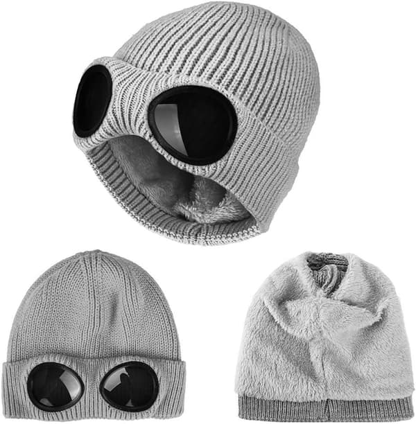 Unisex glasögon stickad mössa hatt vindtät varm vinter skull cap grå Grey