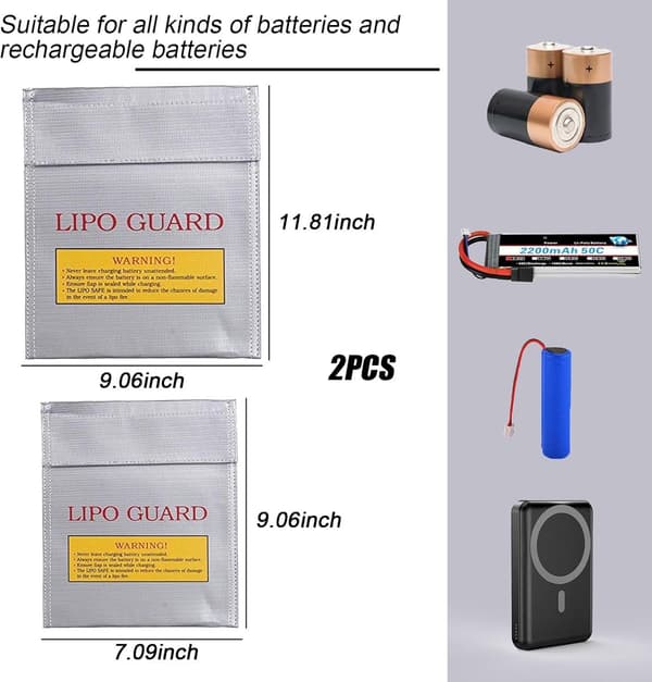 Brandsikker pose egnet til lithiumbatterier, 2 stk., sikker pose egnet til Lipo-batterier, sikker pose egnet til Lipo-batterier