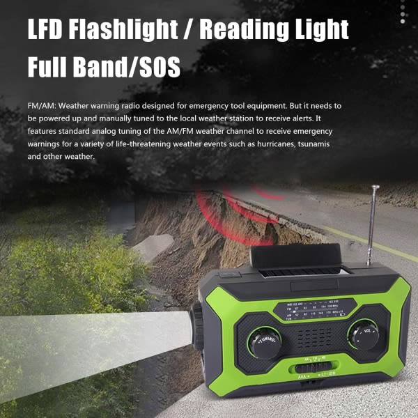 Väderradio, nödhandvev ficklampa, bärbar överlevnadssolradio, 2000mAh batteri med stor kapacitet