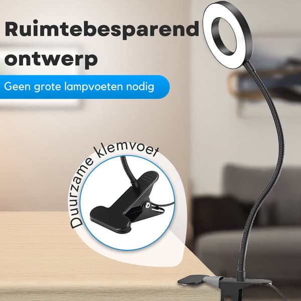 Sengelæselampe - Clip-on lampe - Sengelæselampe - 3 lystilstande - Boglæselampe