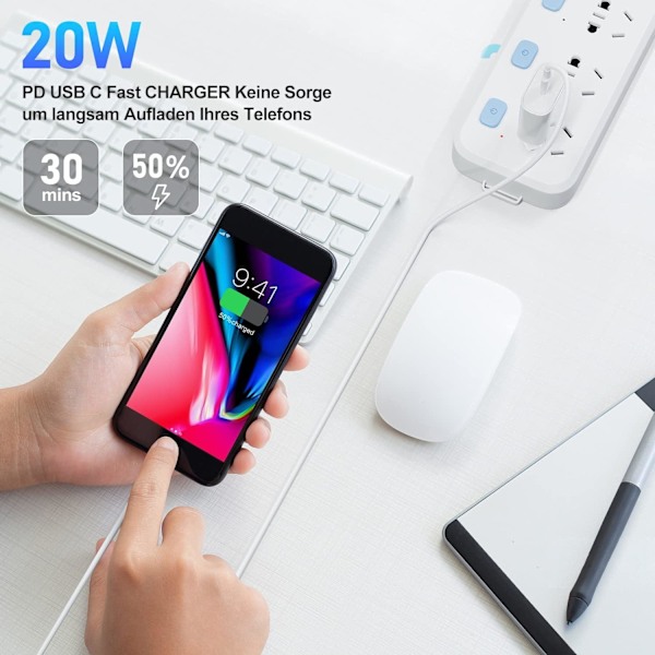 2-pakke - iPhone-lader - Hurtiglader - Adapter + Kabel 20W Hvit one size 2-pakke iPhone