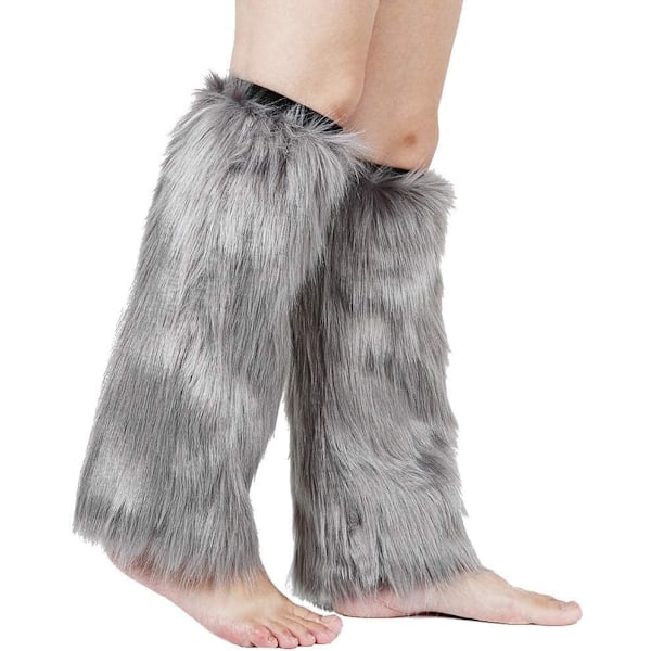 1 Par Damernas Konstgjorda Pälsfluffiga Benvärmare, Fuzzy Överknä Vinter Varma Strumpor, Plysch Stövlettmanschett för Skydd, Grå GRAY