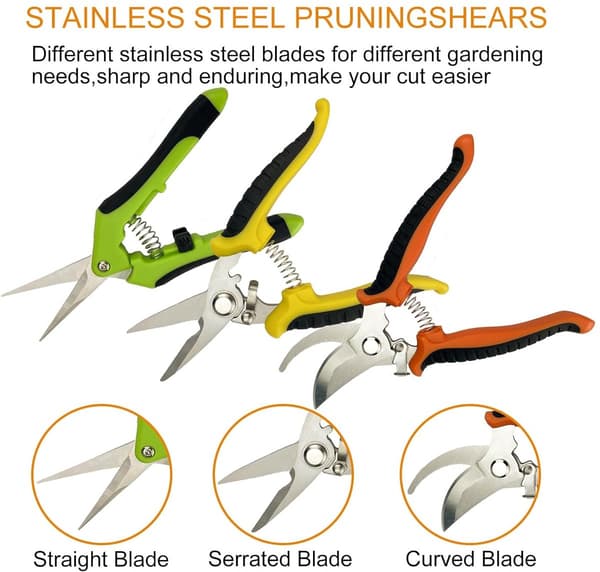 3-delad ergonomisk trädgårdssax - Stark och högkvalitativ sekatör med säkerhetslås