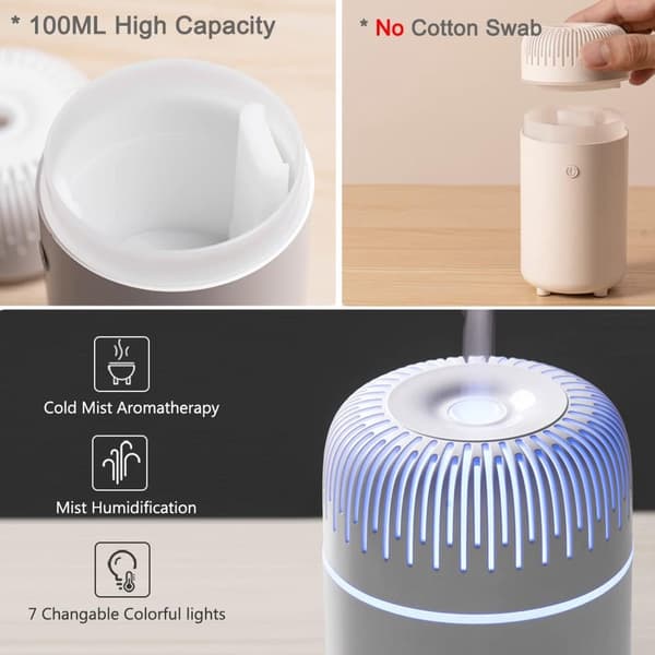 ING Luftfukter for bil Aromaterapi Eterisk Olje Diffuser USB Kjølig Tåke Mini Bærbar for Bil Hjem Kontor Soverom (Svart)