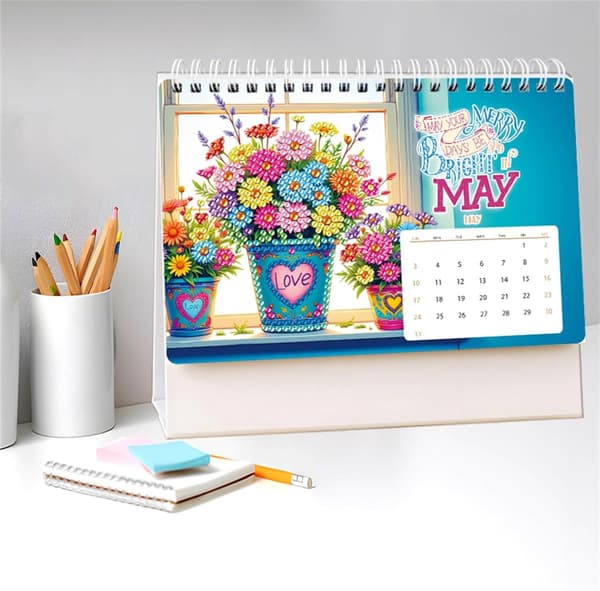 5D Diamantmaleri Bordkalender, 2026 Udgave, 12 Mønstre DIY Pynt Gave, Stil A