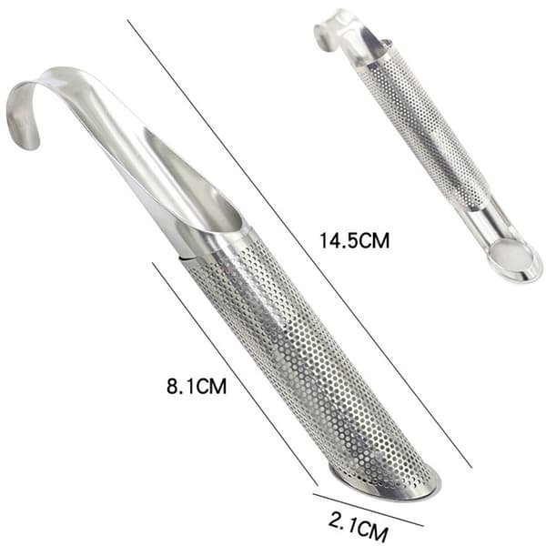 2 stk. – Tesil – Hengende – Rustfritt stål – Rørformet – Med krok-håndtak – Teinfuser – 14,5 × 2,1 × 8,1 cm – Sølv