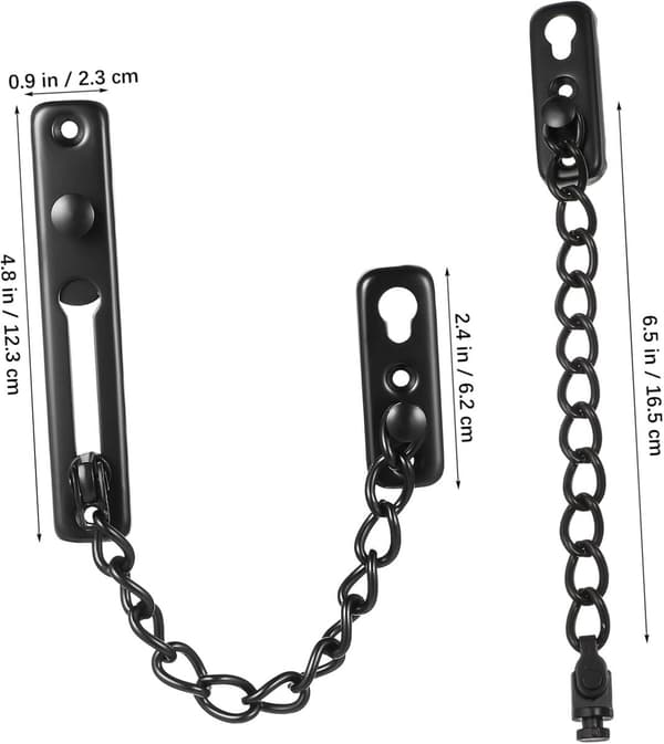 Sikkerhedsdørkæde - Dørkædelås - Ekstra sikkerhed - 304 rustfrit stål - 12,3 x 2,3 cm - Sort