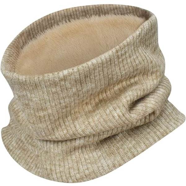 Uppvärmd Halsduk för Flickor - Vinterstickad Halsduk med Fleecefoder för Extra Värme (Beige)