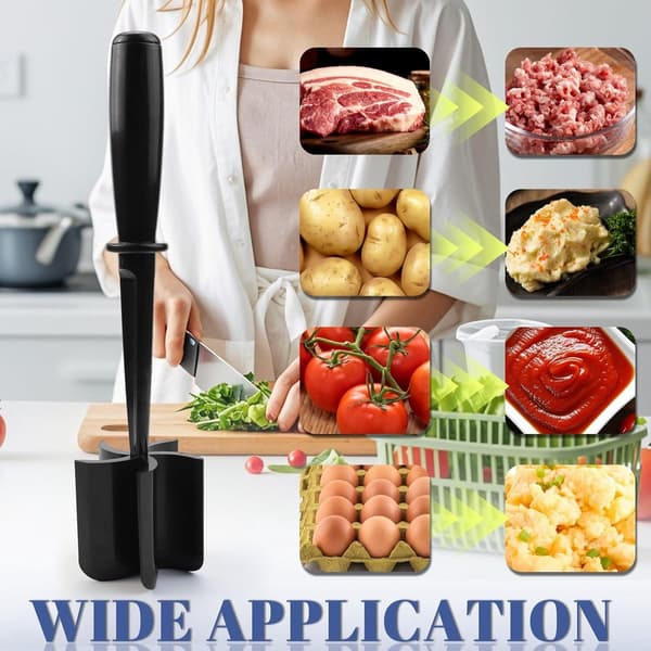 2 stycken potatispressar - köttpress - purépressar - värmebeständig köttpress för köttfärs - mixer - ergonomisk - diskmaskinssäker - svart
