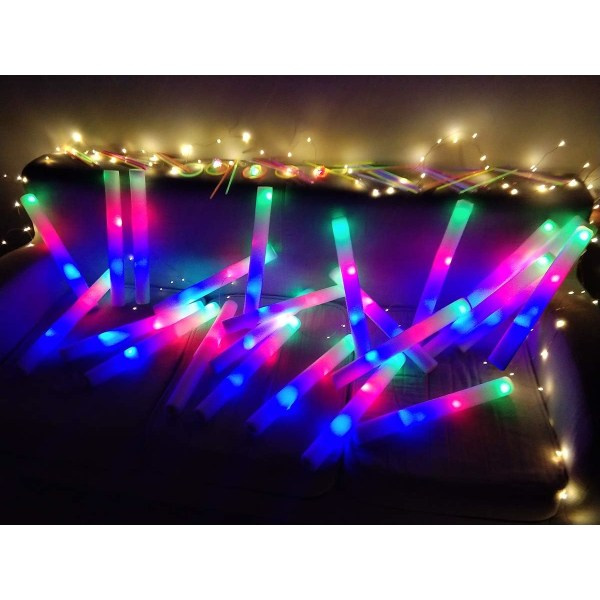 Glowsticks i Bulk - 24 LED Skumglowsticks med 3 Blinkande Lägen - Roliga Festtillbehör för Glow in the Dark-Evenemang