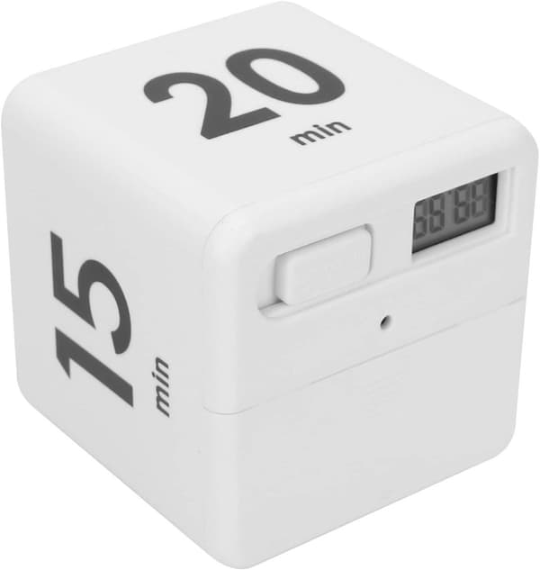 ING Cube Timer til Tidsstyring og Køkkenur, Træningsur, Roterende Digital Timer, Workshops, Pomodori (15-20-30-60 minutter)